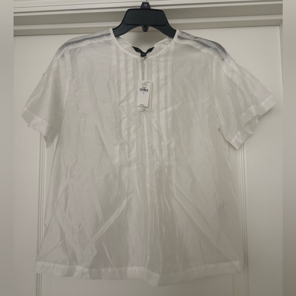 Banana Republic Women’s Keyhole Pleated Short Sleeve Sheer Top White Size XS